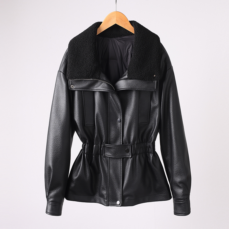 A599真皮羽绒服90%白鸭绒皮衣女冬季收腰加绒加厚保暖外套TD