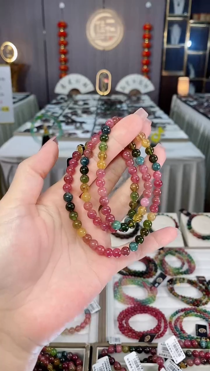 未镶嵌透体老矿碧玺彩虹三圈手串6mm+碧玺hon多样性发货一条