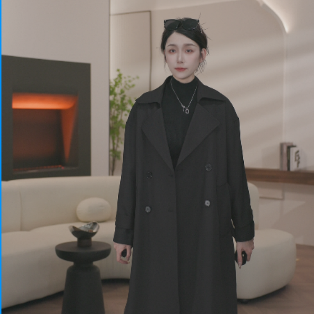 2025秋款时尚韩版高级感气质显瘦黑色风衣女2570