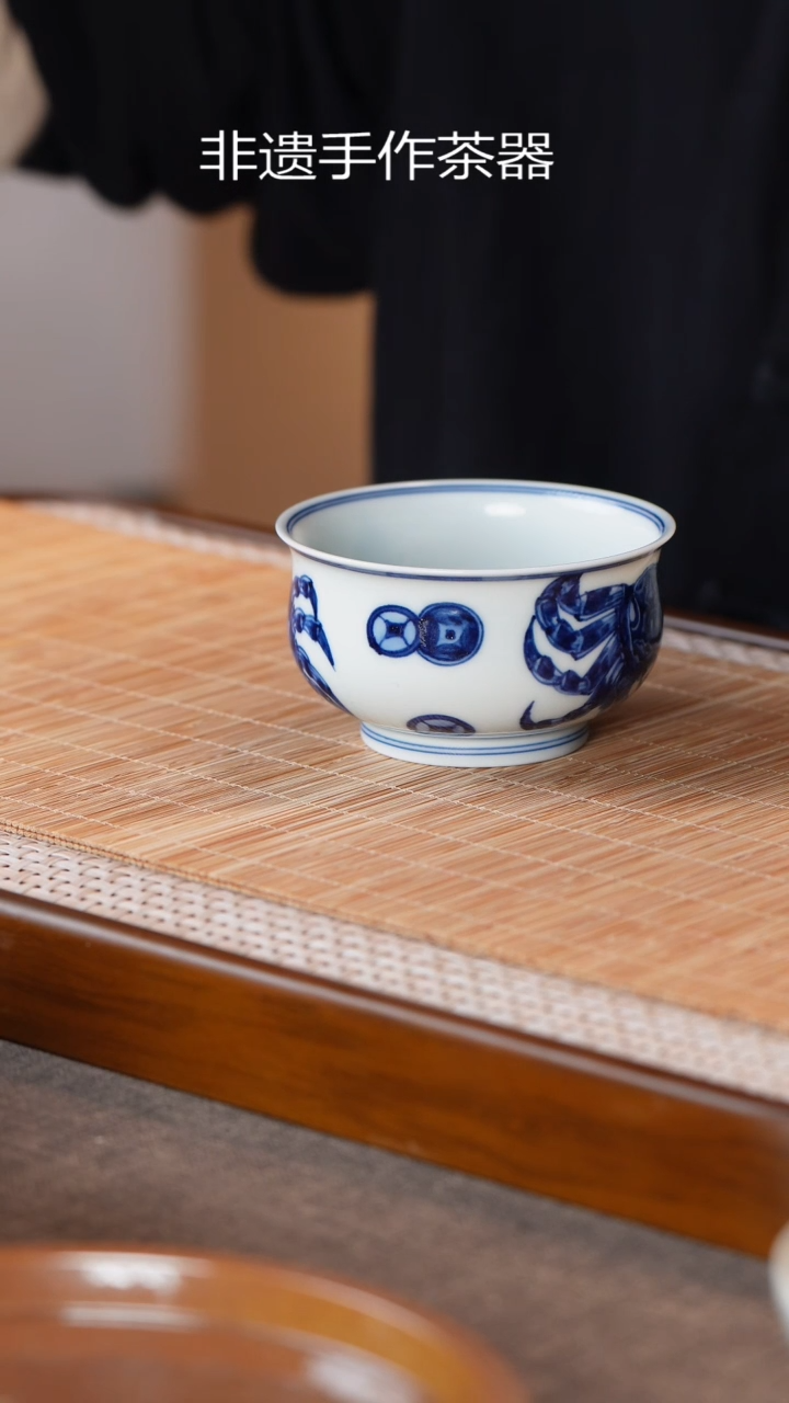 青花纯手绘茶杯高温瓷