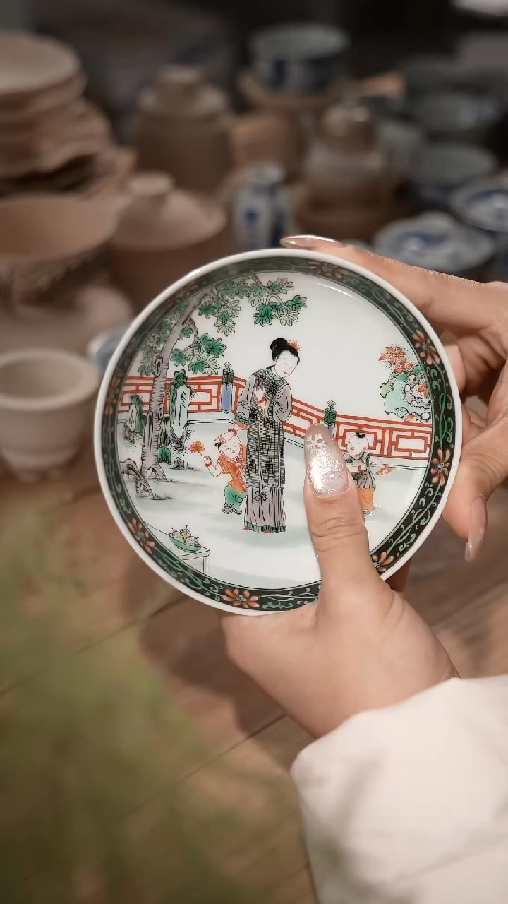 摆件陶景德镇陶瓷摆件古彩壶承