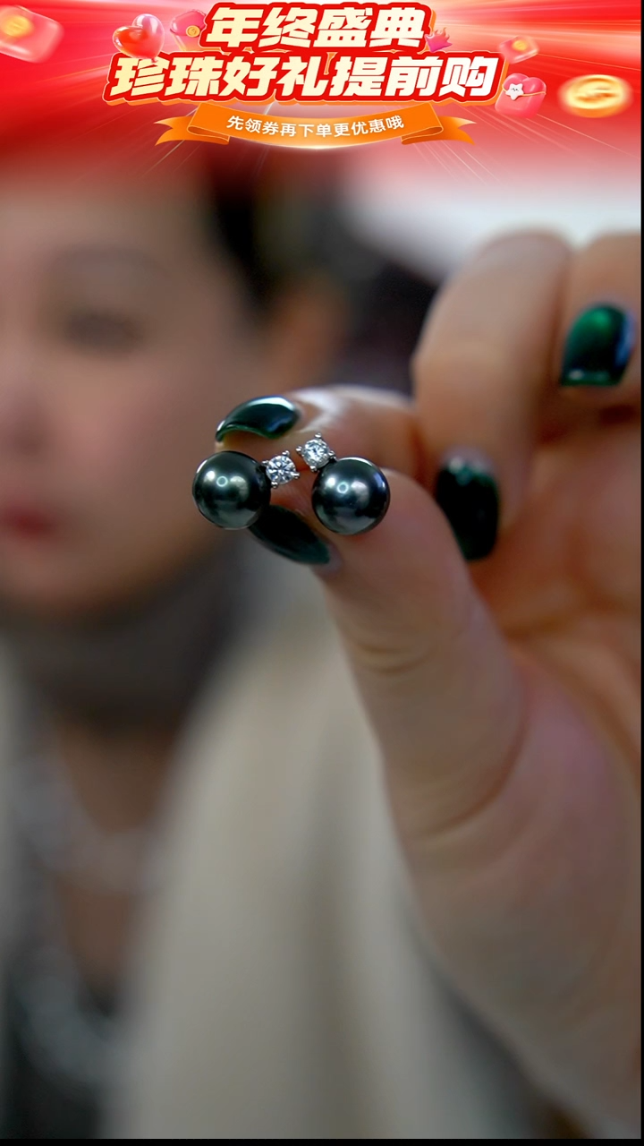 银S925镶嵌耳饰海水珍珠31  8-9mm