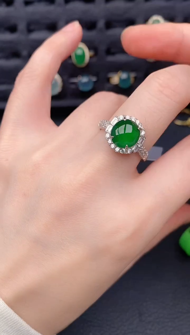 银S925镶嵌戒指翡翠天然a货翡翠242