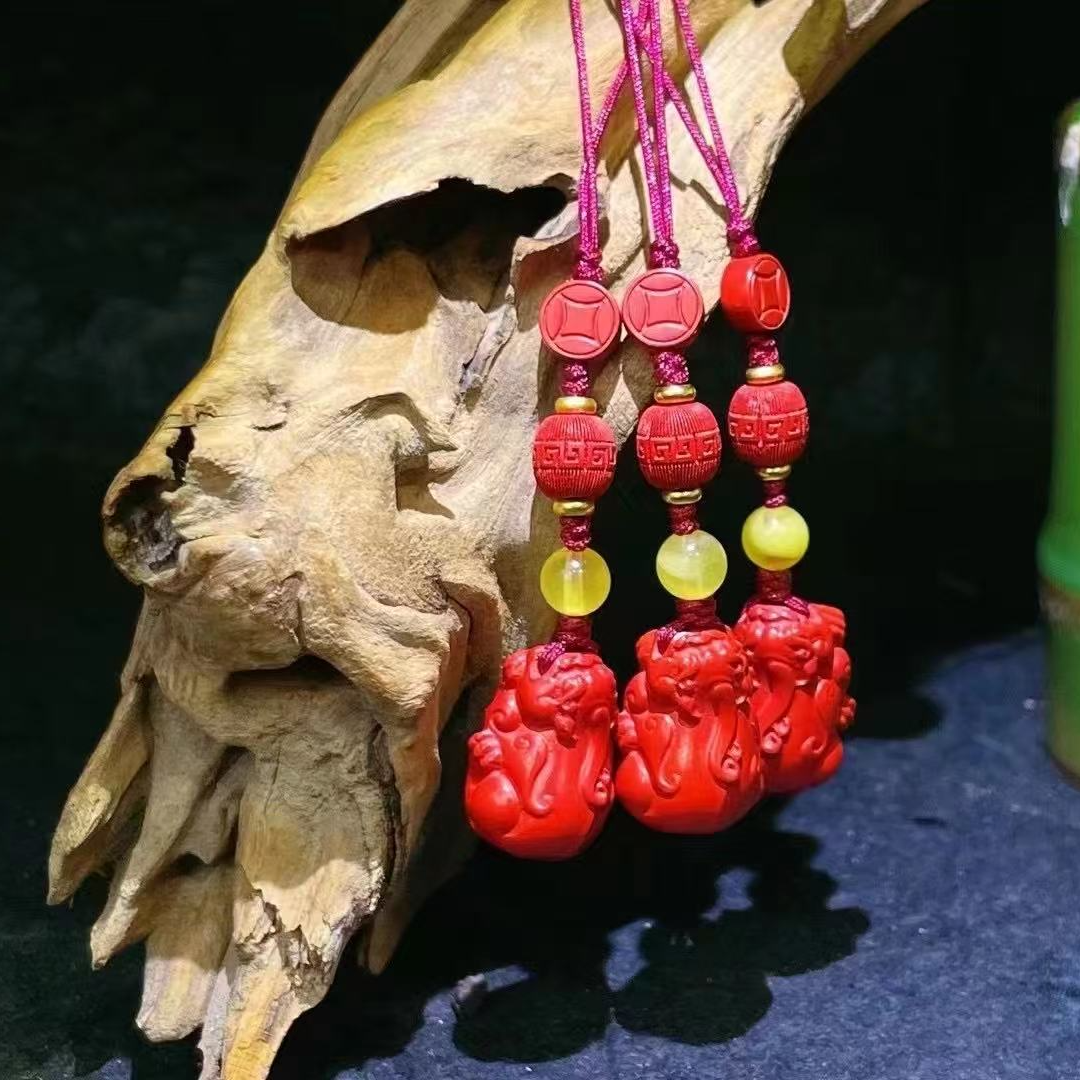 灵丹真朱 含辰砂工艺品貔貅钥匙扣本命年红砂貔貅如意挂件包吊坠