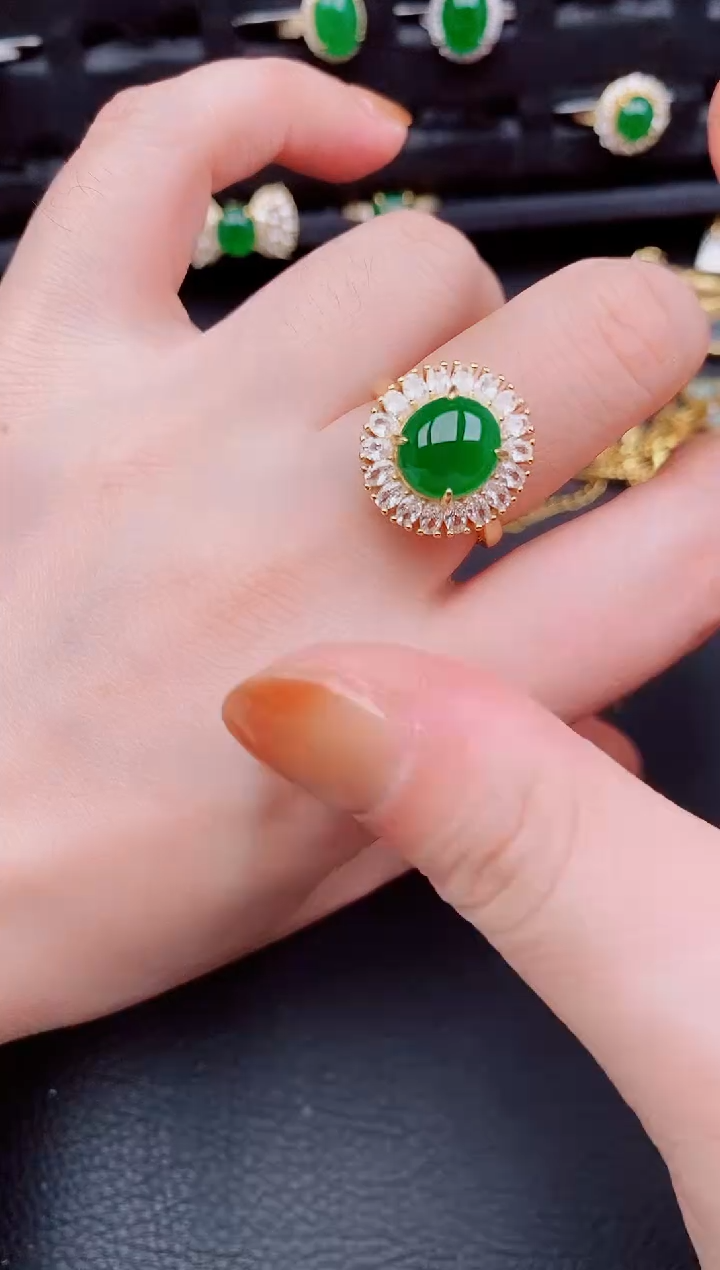 【闪购商品】翡翠戒指银S925镶嵌天然a货翡翠213