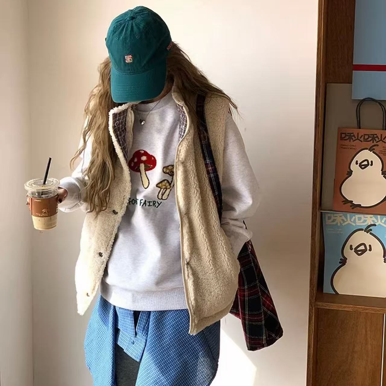 常规款印染保暖格子立领秋冬马夹休闲加绒印花透气9071