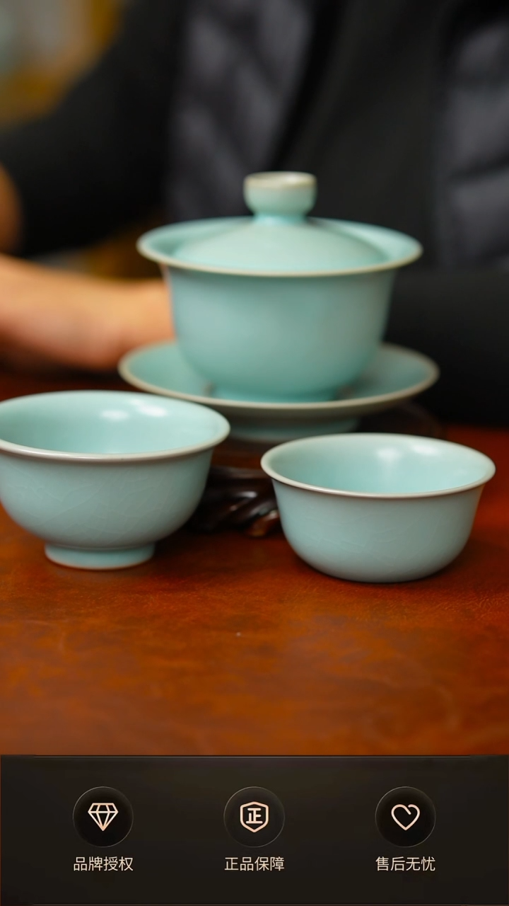 一级新品仿古大元宝盖碗 三件套 压手 鸡缸