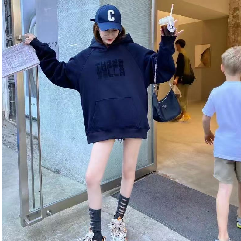 THREEBELLA毛绒印花连帽卫衣OS版型   男女同款