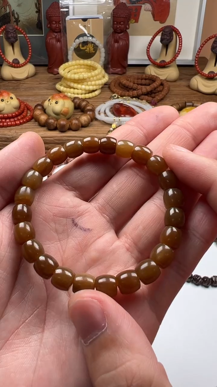 【闪购商品】和田玉（糖玉）手串18K金镶嵌闪电购 糖料和田玉手串