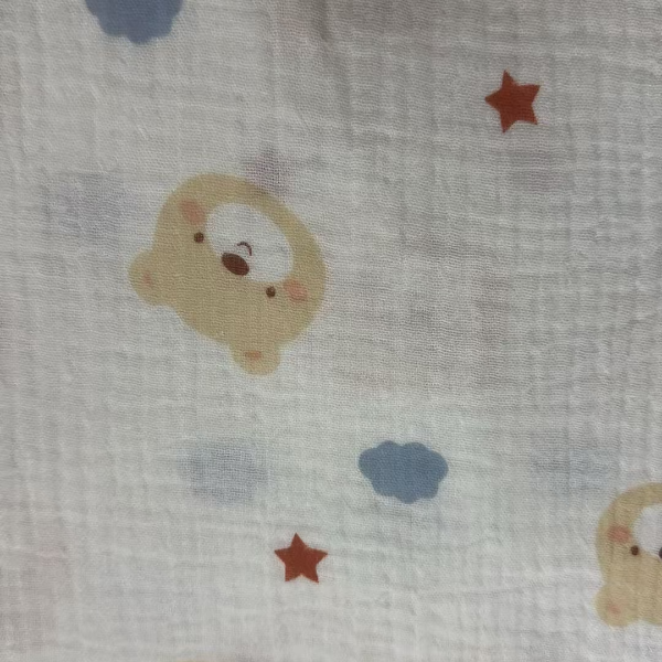 2米幅宽白底云朵熊双层皱纱面料母婴适用舒适透气