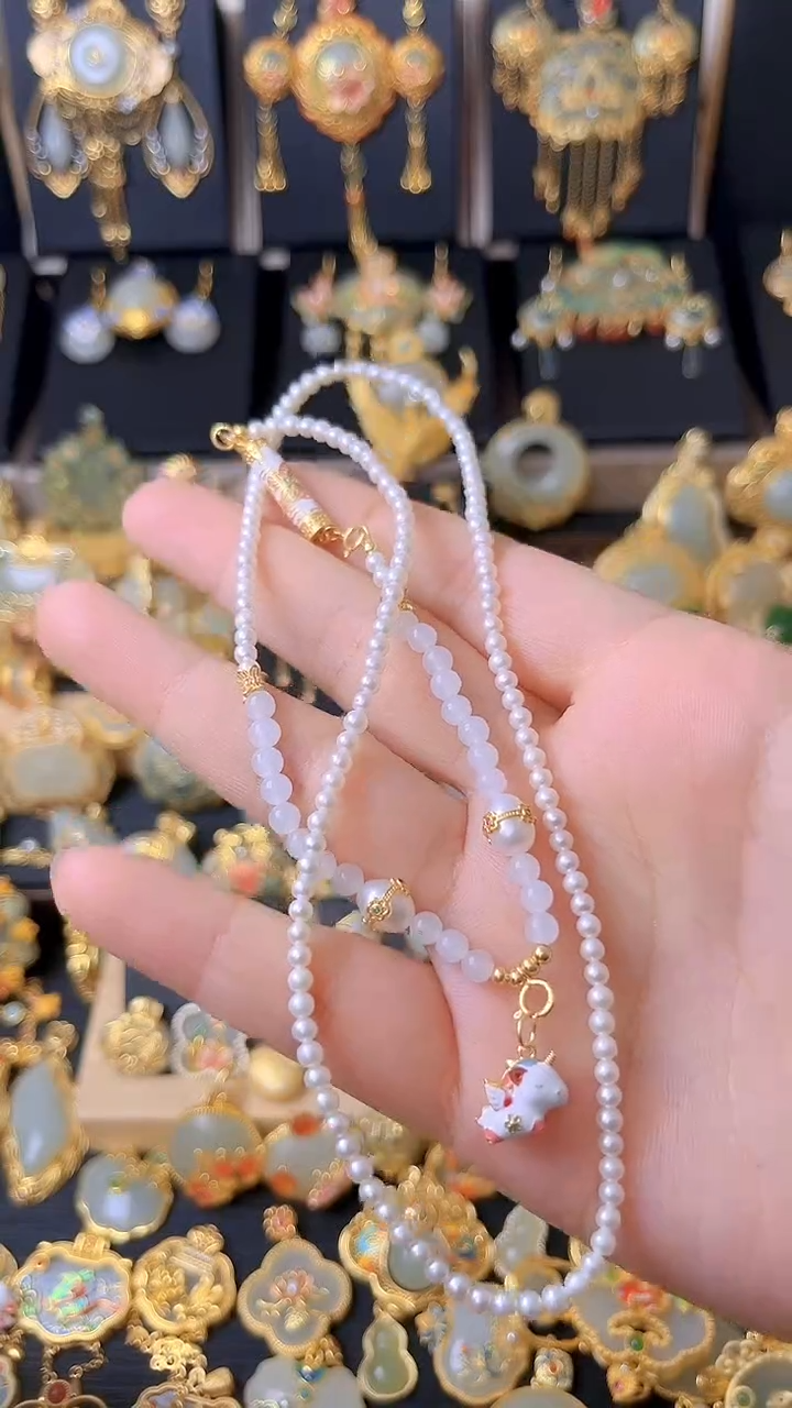 银S925镀金镶嵌珠串淡水珍珠独角兽DIY珠串