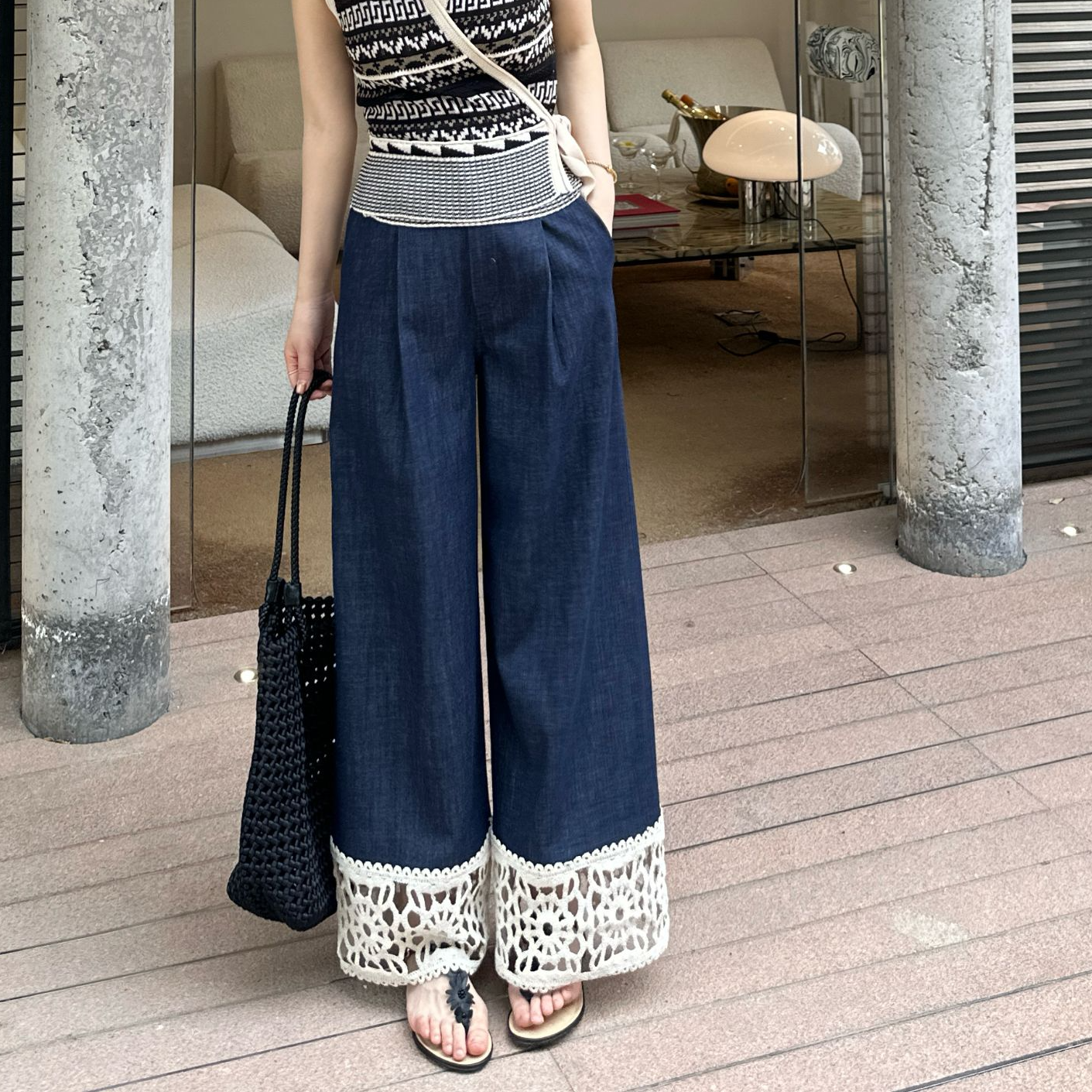 LUOZHIYIN/罗知音P412521F直筒休闲裤镂空牛仔裤