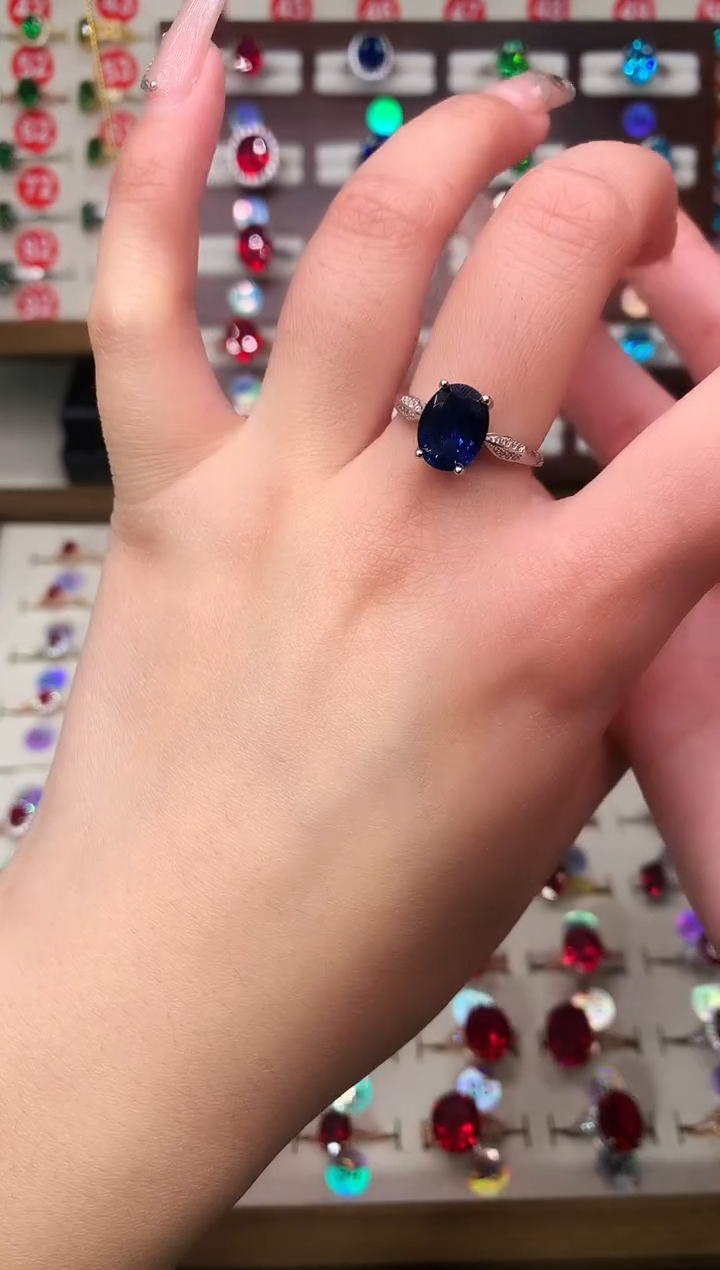 戒指蓝宝石银S925镶嵌8*10 银托