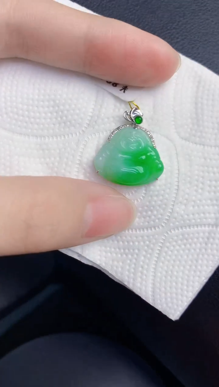颈饰18K金镶嵌翡翠天然翡翠缅甸A货