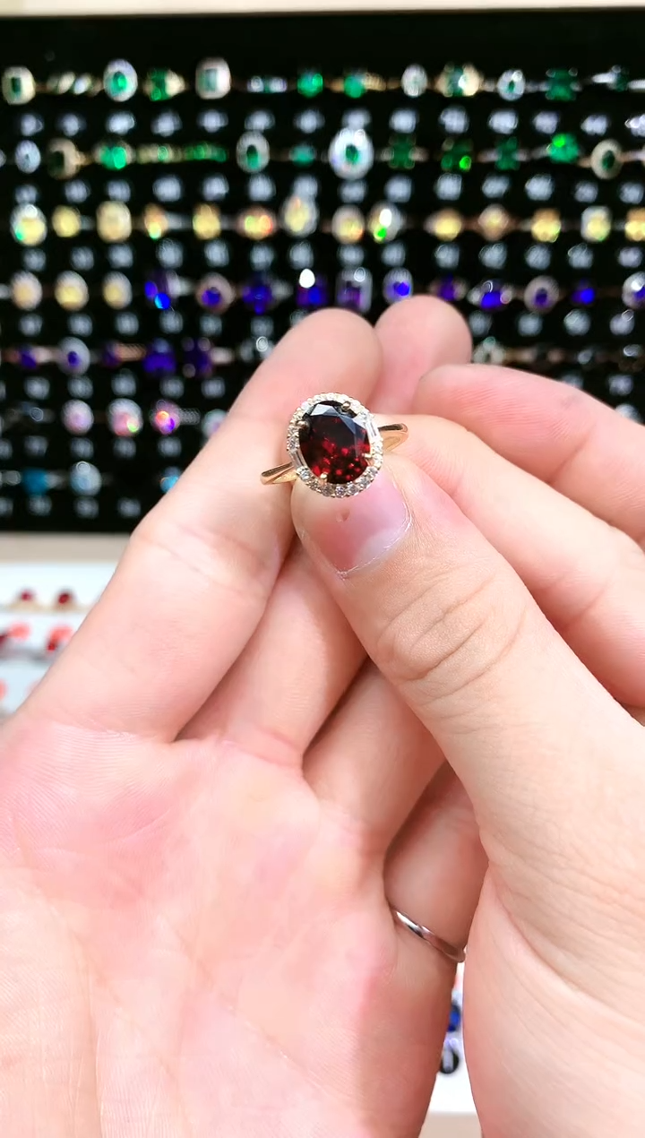 石榴石戒指银S925镶嵌......