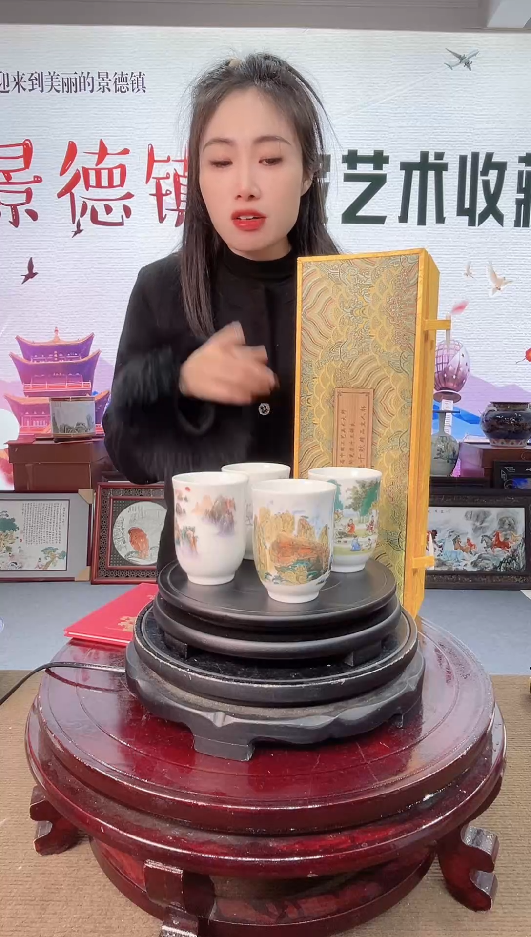 摆件陶景德镇陶瓷/鸿运千秋四杯