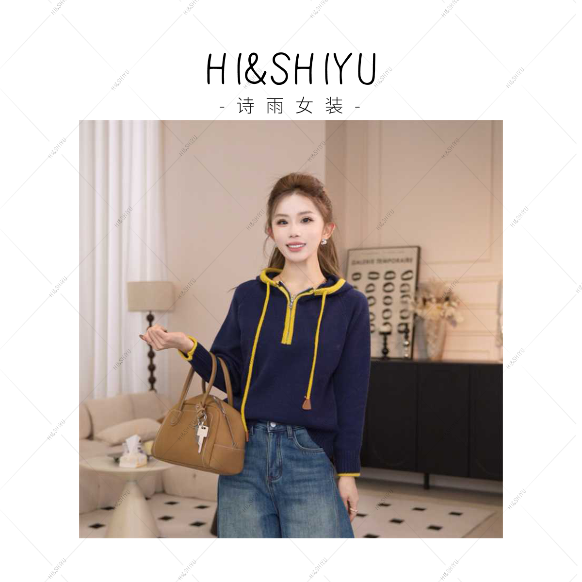 HISHIYU【元气苏打】半拉链连帽软糯慵懒风高级感针织秋冬