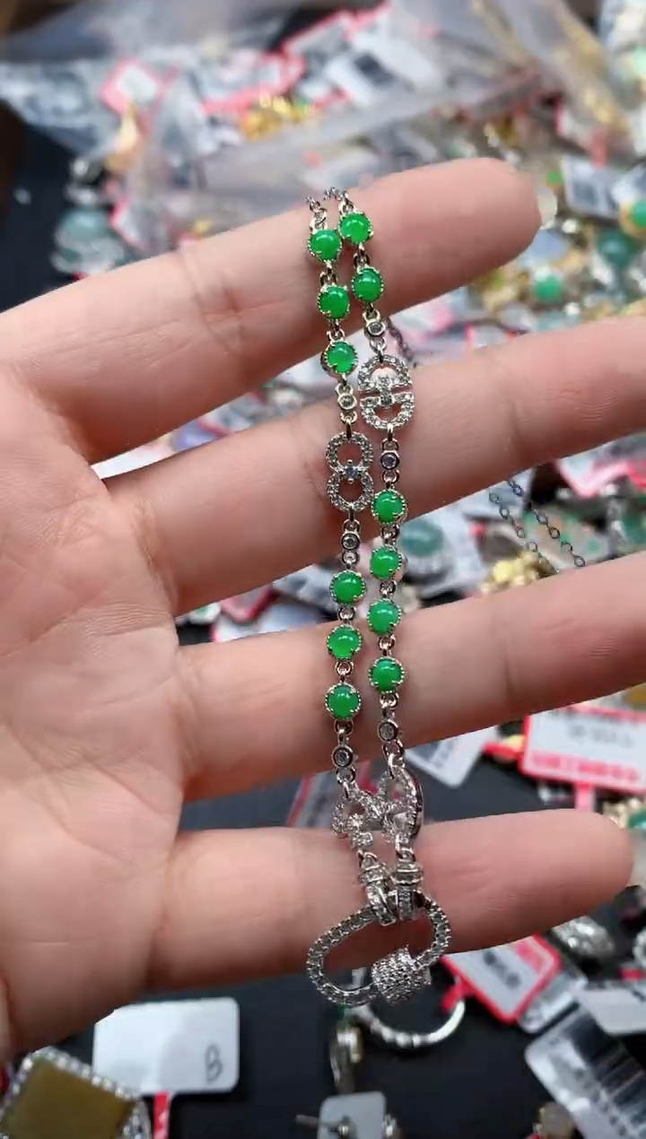 银S925镶嵌戒指翡翠天然A货缅甸翡翠