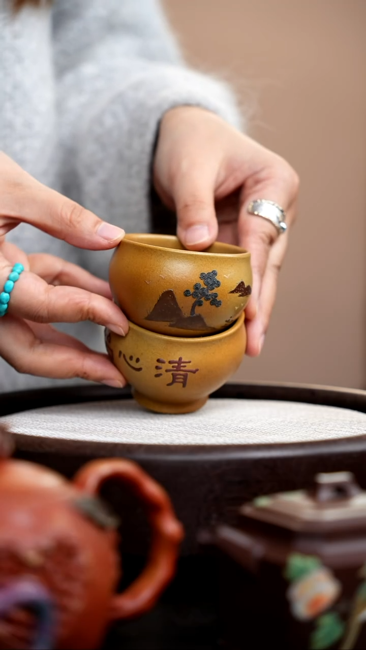 茶壶紫砂柴烧大缸杯山水+清心