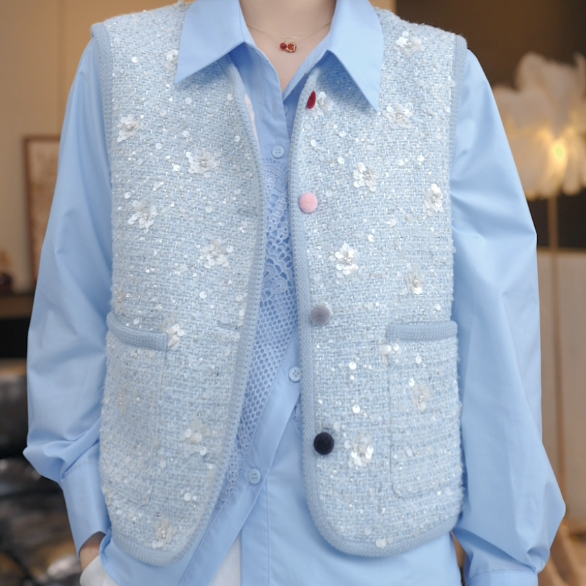 【阿紫】时髦重工亮片小香风马甲-Y14891