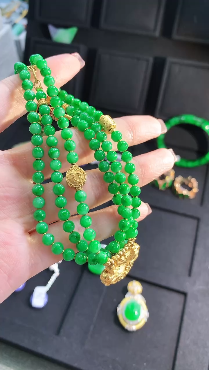 【闪购商品】翡翠颈饰18K金镶嵌珠串