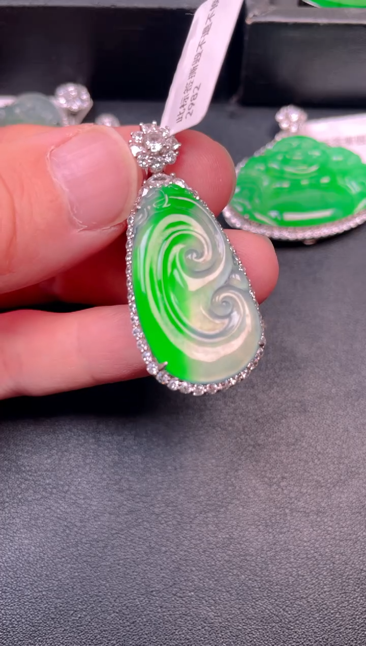 吊坠(不含链)银S925镶嵌翡翠吊坠