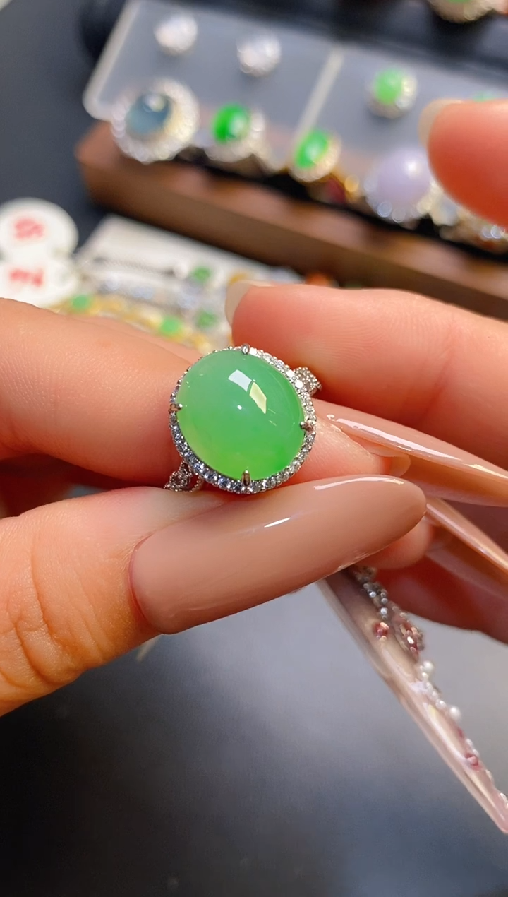 银S925镶嵌戒指翡翠天然