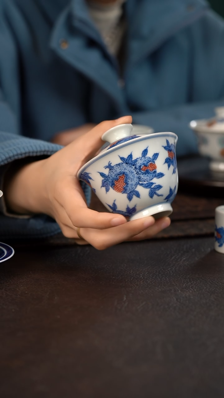 【闪购商品】杯聚澜堂石榴花盖碗