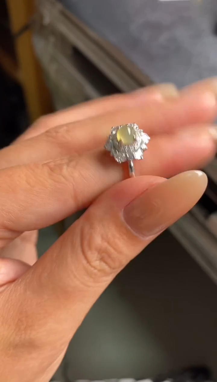 银S925镶嵌戒指翡翠天然A货翡翠