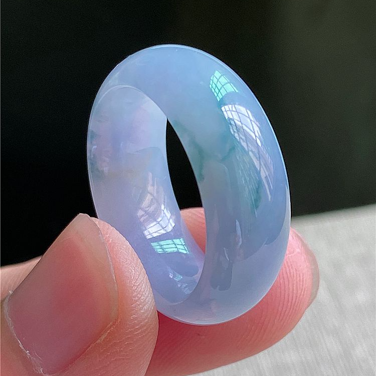 15号圈口紫罗兰飘花翡翠戒指 缅甸天然A货玉戒圈内径17.3mm