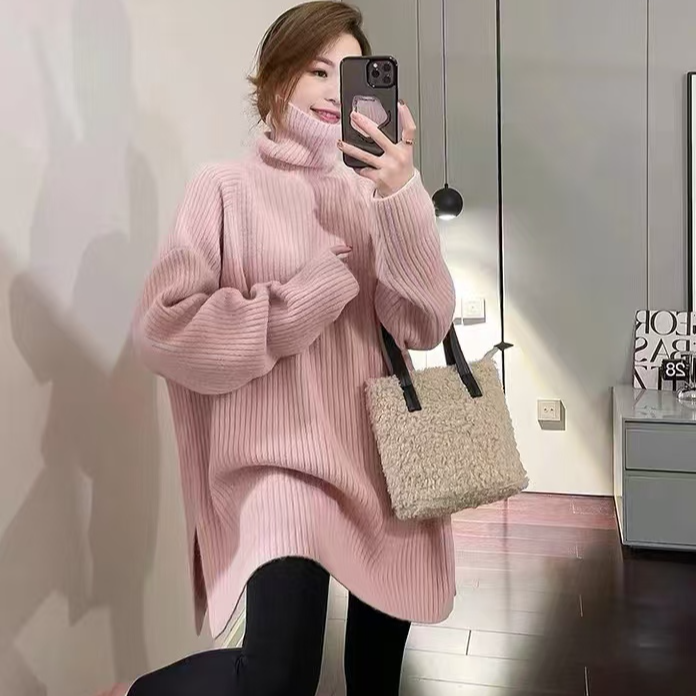 【8817】冬季针织长袖套头毛衣厚款中长款高领百搭针织