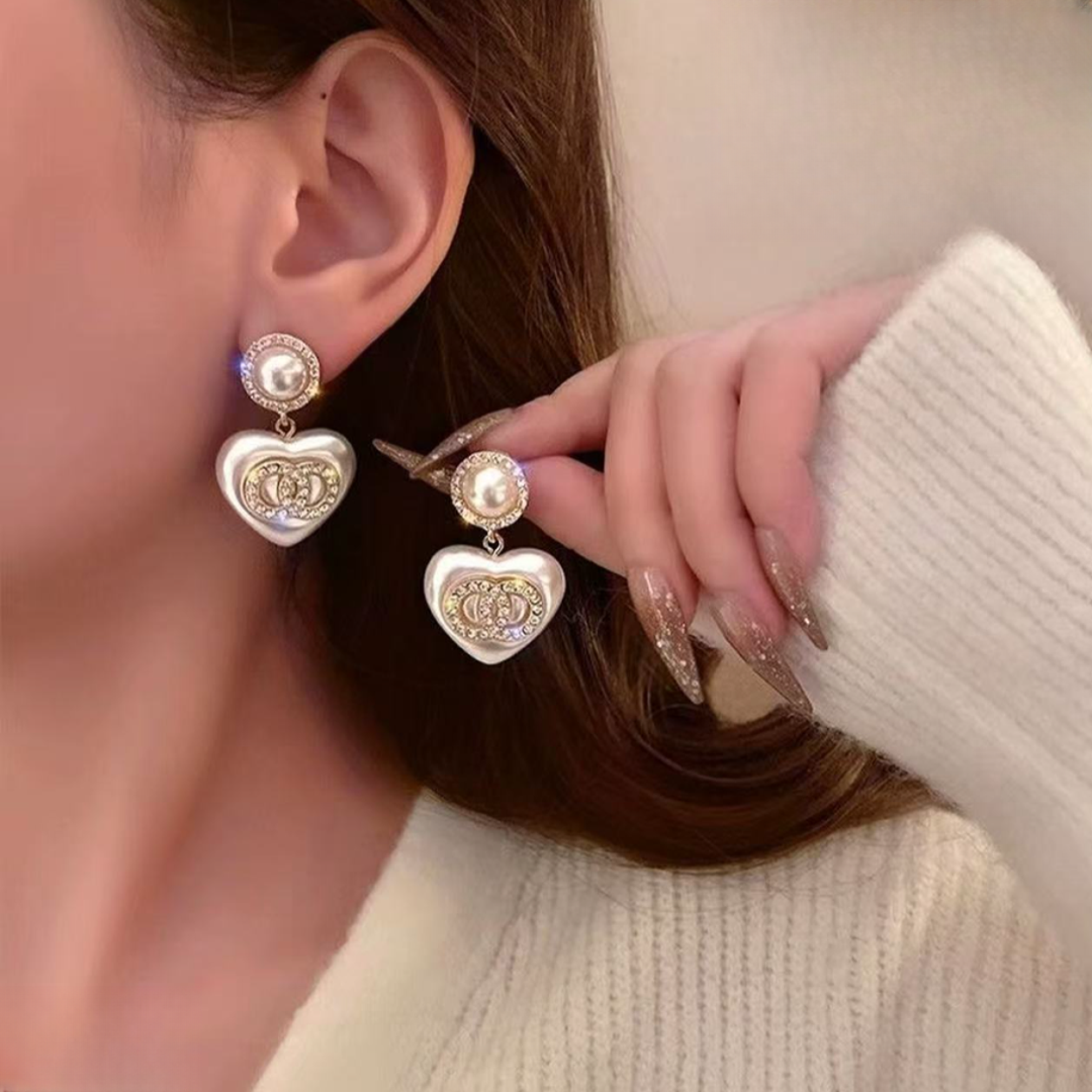 铜合金仿珍珠耳饰 大版耳环【两件套】小香风耳钉轻奢气质耳环洋气