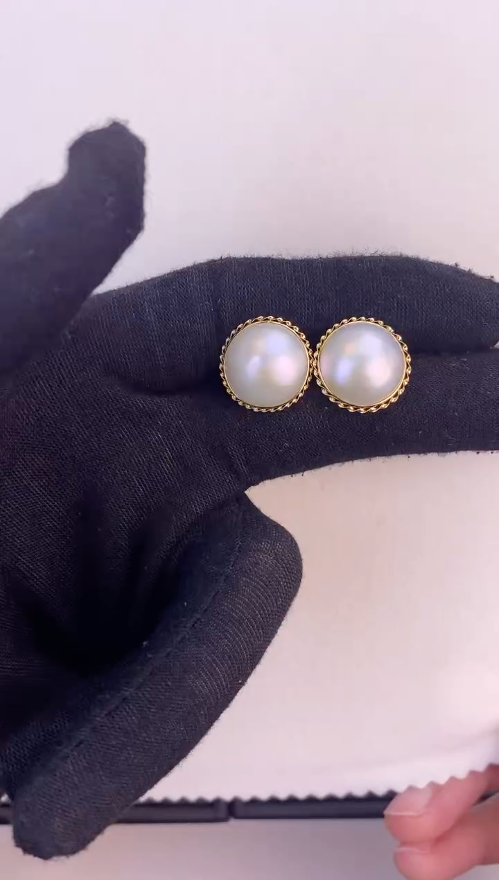 【闪购商品】拼合珍珠（马贝珠）耳饰18K金镶嵌1