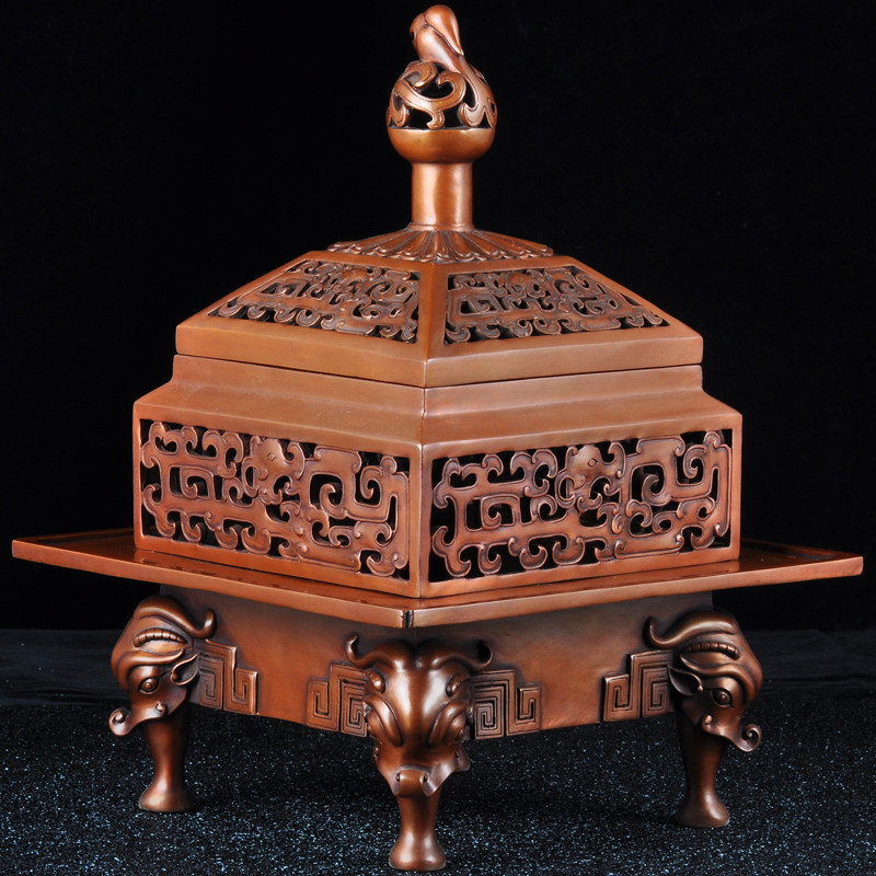 兽纹四足炉  紫铜摆件 中式摆件 香炉摆件