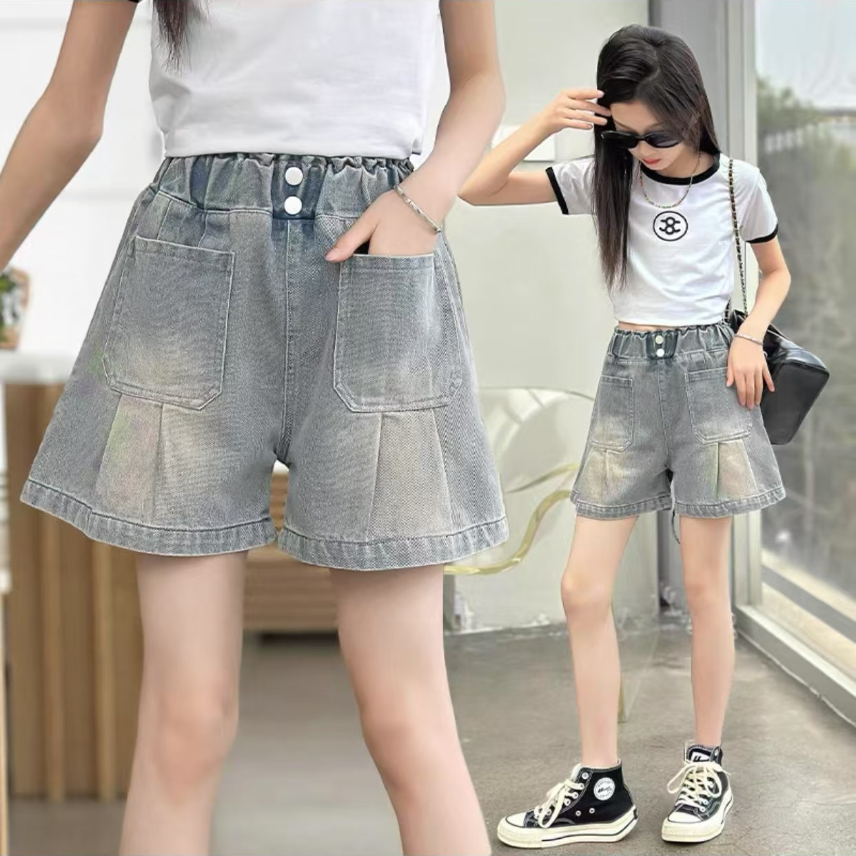 【线下品牌童装】女童夏季水洗软牛仔短裤 251624