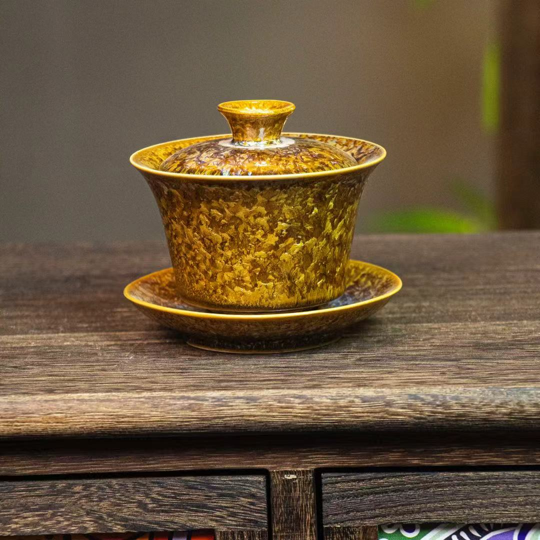 窑变金玉马蹄三才盖碗 DC-2069 功夫茶具高端茶具