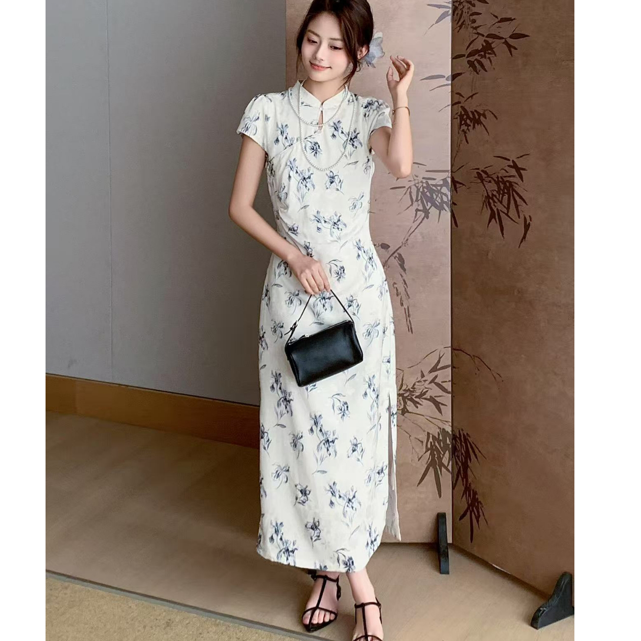 无印心匠B59992-1新中式改良夏季长款国风印花气质连衣裙 K644