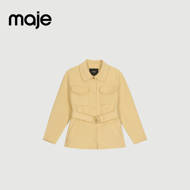 暖系穿搭|Maje2025秋冬新款绵羊毛混纺收腰短款外套MFPOU01332