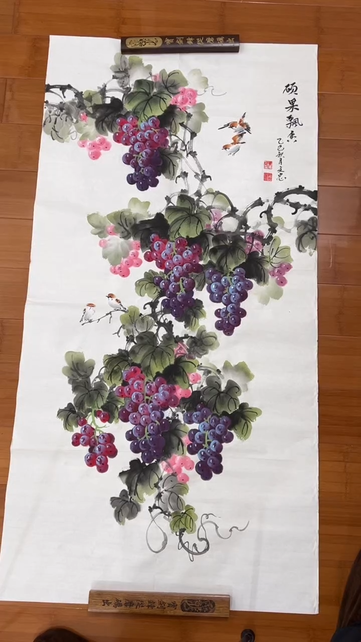 国画【福利，纯手工手绘】张文忠葡萄竖版138*68厘米
