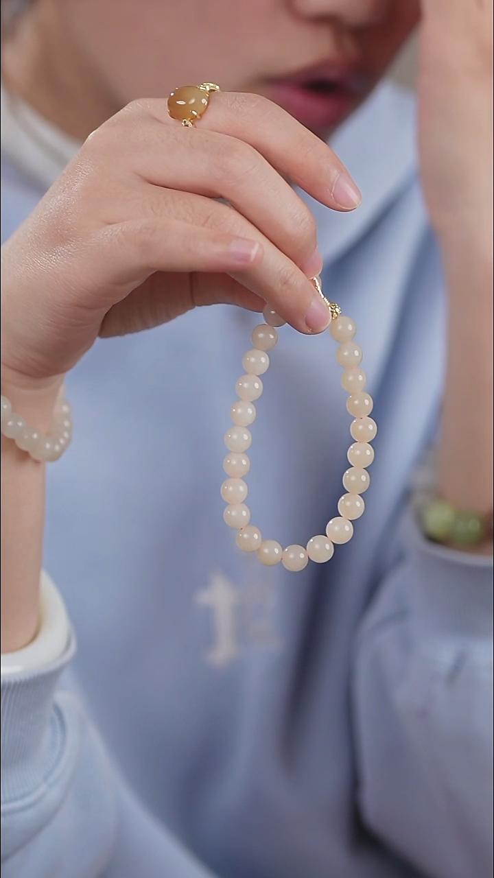 未镶嵌手链和田玉藕粉卡8mm手串多样性发一