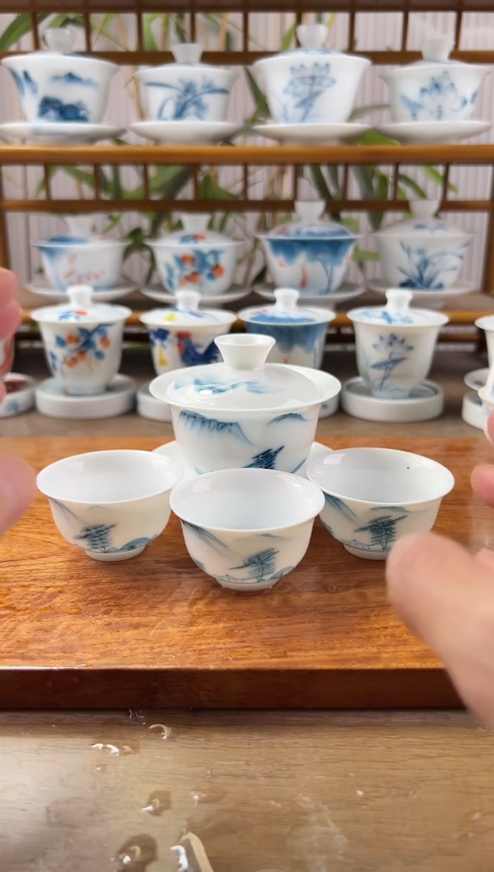 微瑕清山水130ml三才盖碗+小和顺杯3个