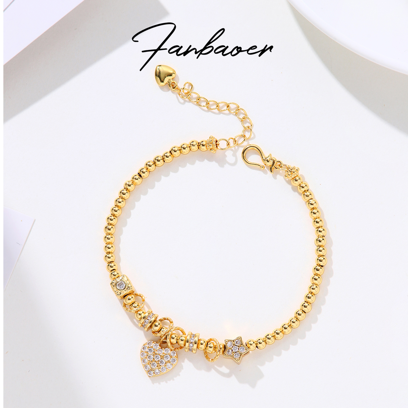 铜合金合成锆石手链 FANGBAOER星心盘缠手链轻奢小众轻手饰BL1127