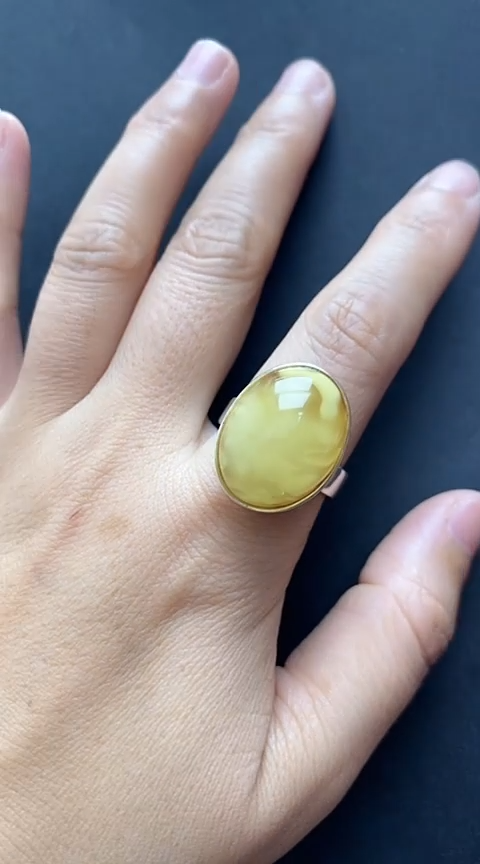 【闪购商品】琥珀裸石银S925镶嵌蜜蜡戒指