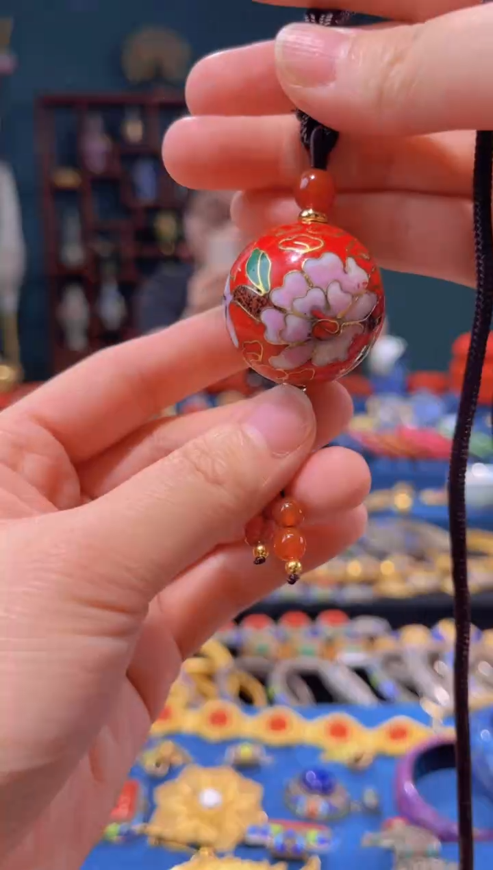 【闪购商品】非遗景泰蓝3.0大珠子+链子 红色