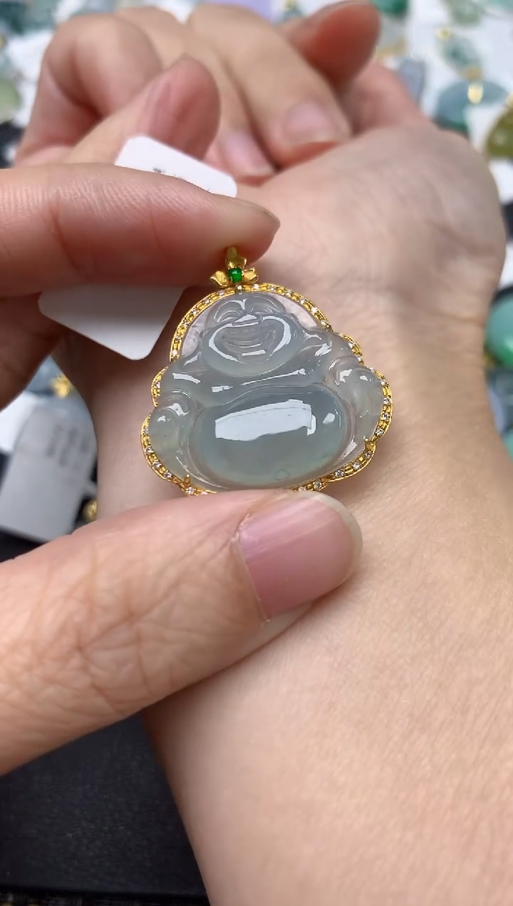 颈饰18K金镶嵌翡翠天然缅甸A货翡翠