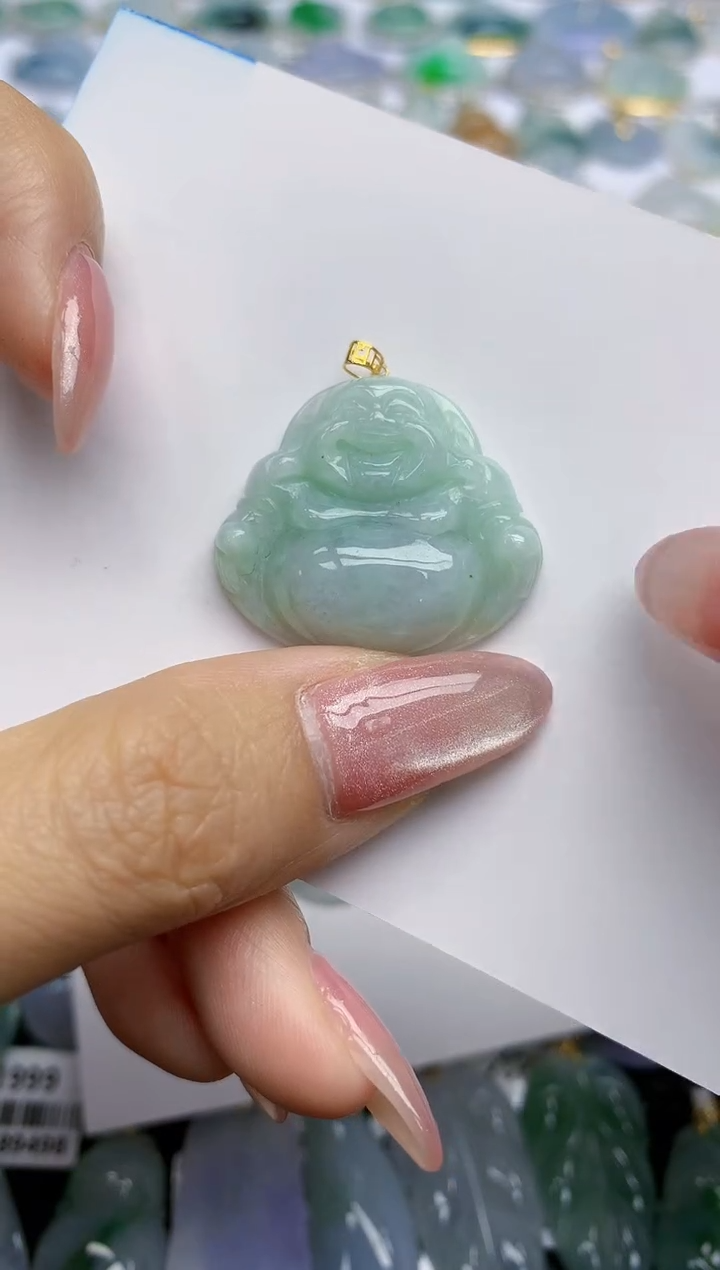 【闪购商品】翡翠挂件18K金镶嵌天然翡翠A货