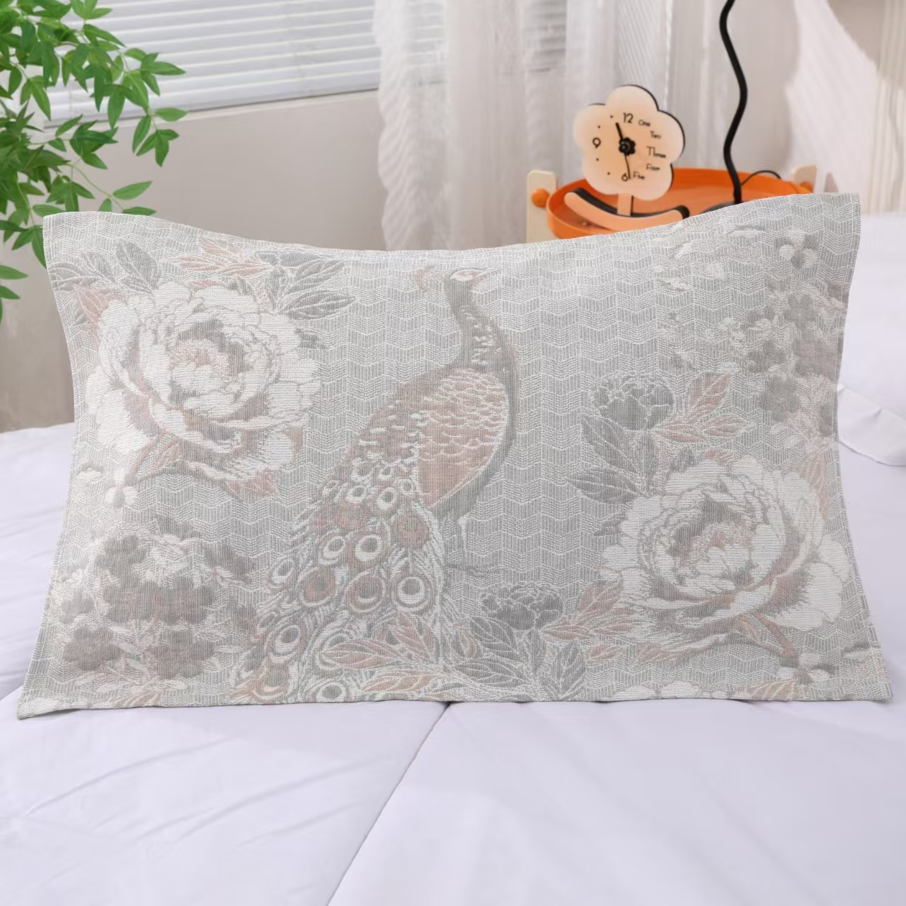 【原装正品 麻婆婆】罗布麻藏红花枕巾一对两只-50*80cm富贵孔雀花