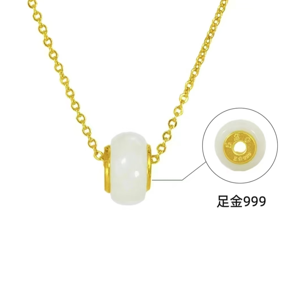 【梵总专属】 足金黄金和田玉镶嵌路路通吊坠赠合金链BM-Z027