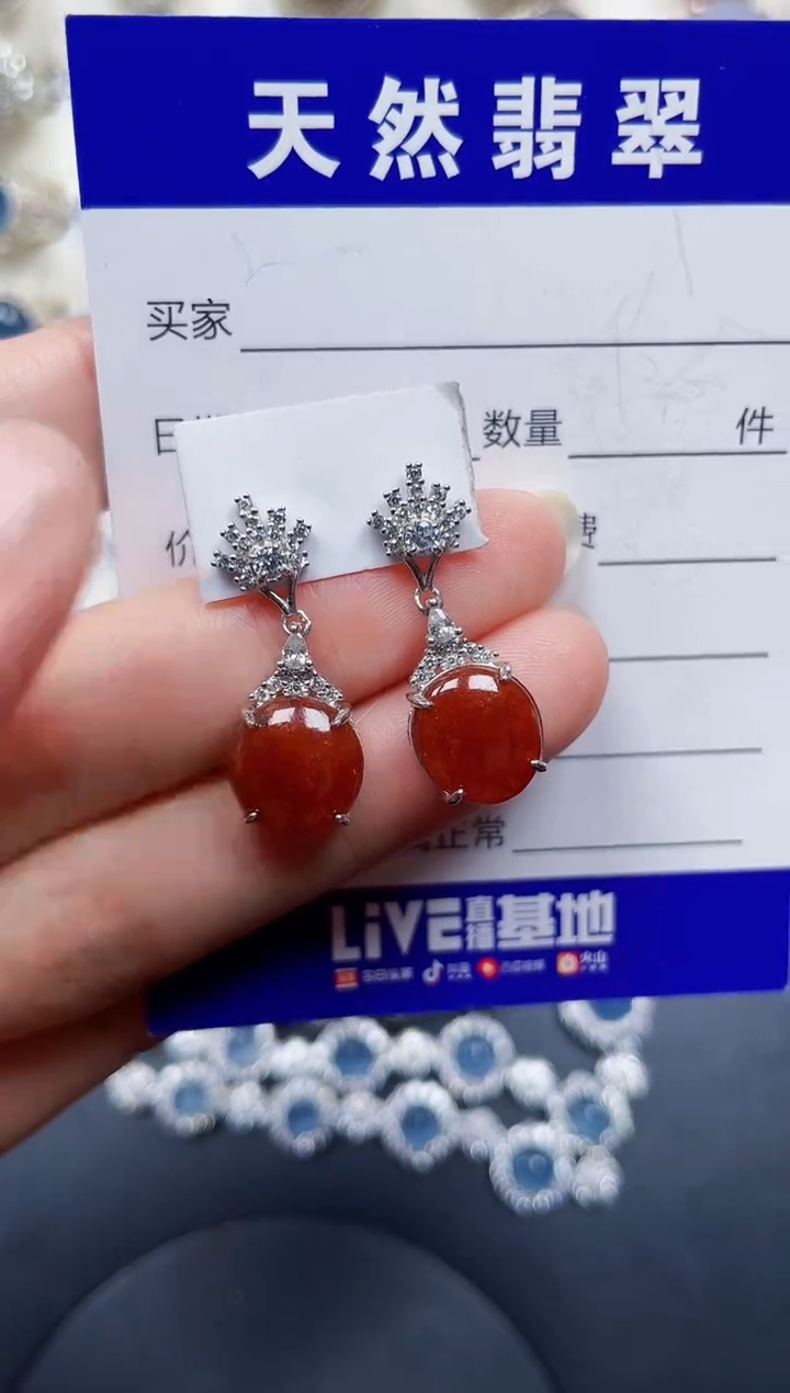 银S925镶嵌翡翠耳饰218