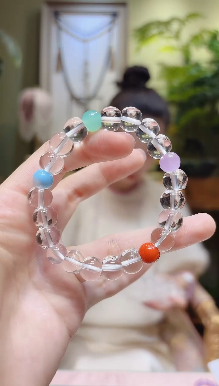 【闪购商品】水晶手串未镶嵌五彩珠白水晶项链
